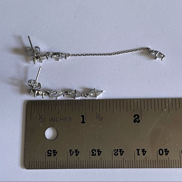 Asymmetrical Diamond Shaped Rhinestone Earrings Silver - Picture 4 of 5